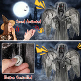Costway 5.5 ft Halloween Animatronic Praying Angel, Shaking Wings, Red Light-Up Eyes & Spooky Sounds