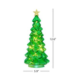 Mr. Christmas 12" Green Twinkling Glass Christmas Tree with Gold Star, Warm White LEDs & Timer
