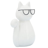 Sagebrook Home Cat with Glasses Sculpture, 7" Glossy White Ceramic Tabletop Figurine