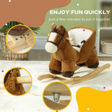 Qaba Plush Rocking Horse with Sound, Wooden Base & Safety Belt