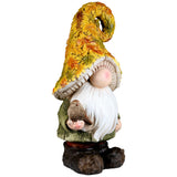 Northlight 16.5" Fall Harvest Gnome Garden Statue, Maple Leaf Mushroom Hat Décor
