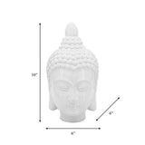 10" White Buddha Head Ceramic Sculpture, Glossy Stoneware Tabletop Figurine