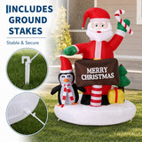 6 ft Christmas Inflatable Santa with Penguin & Merry Christmas Sign, Lighted Holiday Yard Decoration