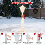Costway 5 ft Lighted Christmas Lamp Post, 130 Warm White LEDs, Silver Finish & Red Bow