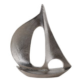 Silver Metal Sailboat Sculpture, 13.25" Abstract Nautical Tabletop Décor