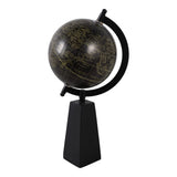 Exeter Decorative Globe with Mango Wood Base, 11", Black & Brown Tabletop Accent