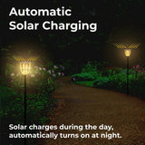 Techko Solar Outdoor Torch Lights, 2-Pack, Flickering Flame & Steady Light, 3-in-1 Design