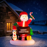 6 ft Christmas Inflatable Santa with Penguin & Merry Christmas Sign, Lighted Holiday Yard Decoration