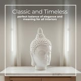 10" White Buddha Head Ceramic Sculpture, Glossy Stoneware Tabletop Figurine