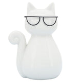 Sagebrook Home Cat with Glasses Sculpture, 7" Glossy White Ceramic Tabletop Figurine