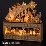 Best Choice Products Wooden Shooting Star Advent Calendar with LED-Lighted Christmas Village & Numbered Drawers