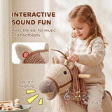 Qaba Plush Rocking Horse with Hoofbeat & Neighing Sounds, Brown, Ages 2–5