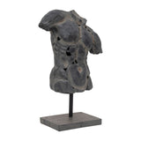 26" Gray Cracked Torso Sculpture, Resin Statue, Modern Indoor Décor