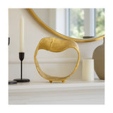 Gold Twisted Ring Sculpture, 6.75" Hammered Metal Tabletop Accent