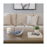 Decorative Swan Sculpture with Blue Kyanite Stone, Silver Metal Tabletop Figurine