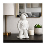 White Ceramic Astronaut Statue, 12" Glossy Stoneware Figurine, Space-Themed Tabletop Décor