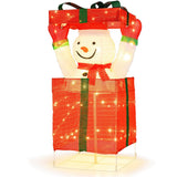 Costway Lighted Snowman in Gift Box, 44.4" Christmas Decoration, 100 Warm LEDs