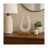 8" Marble Horseshoe Sculpture on Wood Base, White & Brown, Tabletop Décor