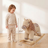 Qaba Plush Rocking Horse with Hoofbeat & Neighing Sounds, Brown, Ages 2–5