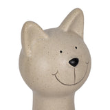 8.75" White Ceramic Cat Figurine, Speckled Matte Stoneware, Minimalist Tabletop & Shelf Décor