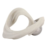 White & Silver Resin Knot Sculpture with Stainless Steel Sphere, 10" Tall Tabletop Décor