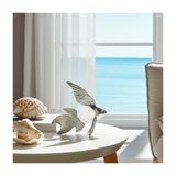 Silver Metal Fish Sculpture with Pearl-Like Accent, 9" Coastal Tabletop Décor