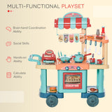 Qaba Kids Kitchen Food Stand Playset with Cash Register, Play Food & Accessories