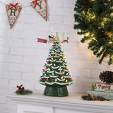Mr. Christmas 90th Anniversary 16" Lighted Ceramic Tree with Animated Santa’s Sleigh, Green