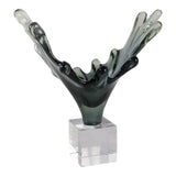 Agua Splash Abstract Sculpture with Clear Base, 13" Gray Resin Tabletop Décor
