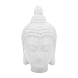 10" White Buddha Head Ceramic Sculpture, Glossy Stoneware Tabletop Figurine