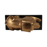 Gold Metal Lion Sculpture with Black Marble Base, 12" Long, Geometric Tabletop Décor