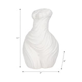White Ribbed Torso Sculpture, 11" Polyresin Female Form Statue, Modern Tabletop Décor