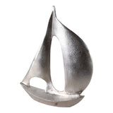 Silver Metal Sailboat Sculpture, 13.25" Abstract Nautical Tabletop Décor