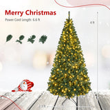 Costway Pre-Lit Hinged Artificial Christmas Tree, 4–9 ft, Warm White & Multicolor LEDs, 11 Lighting Modes