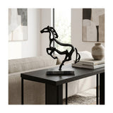 14" Metal Black Galloping Horse Sculpture on Marble Base, Tabletop Décor