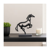 14" Metal Black Galloping Horse Sculpture on Marble Base, Tabletop Décor