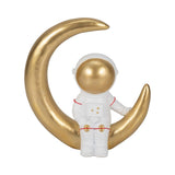 Astronaut on Crescent Moon Figurine, Approximately 8", White & Gold Resin Tabletop Décor