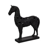 17" Black Horse Statue, Resin Sculpture with Woven-Pattern Design, Tabletop Décor