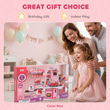 Qaba Pink Kids Play Kitchen with Lights, Sounds, Circulating Water Sink & 33-Piece Accessory Set