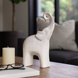 11" Sagebrook Home Ceramic Elephant Sculpture, Raised-Trunk Tabletop Figurine