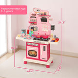 Qaba Pink Kids Play Kitchen with Lights, Sounds, Circulating Water Sink & 33-Piece Accessory Set