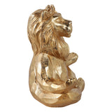 Gold Meditating Lion Figurine, 7" Polyresin Yoga Pose Statue, Indoor Zen Décor