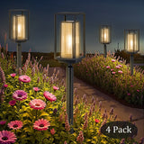 C Cattleya Solar LED Path Lights, 4-Pack, Black, 3000K Warm White, 28" with Stakes