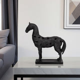 17" Black Horse Statue, Resin Sculpture with Woven-Pattern Design, Tabletop Décor