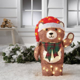 Wondershop 28" Lighted Tinsel Teddy Bear with Santa Hat & Plaid Bow, 50 White LEDs