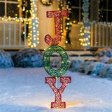 Joyfy 3 ft Lighted Stacked JOY Yard Decoration, Red & Green 2D Christmas Display, 30 LEDs