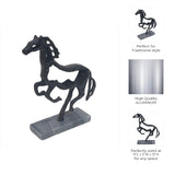 14" Metal Black Galloping Horse Sculpture on Marble Base, Tabletop Décor