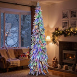 Costway 4 FT/5FT/6FT Pre-Lit Slim Christmas Tree Flocked Xmas Decoration 11 Modes 100 LED Lights