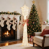 Costway 5 ft Lighted Christmas Lamp Post, 130 Warm White LEDs, Silver Finish & Red Bow