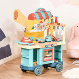 Qaba Kids Kitchen Food Stand Playset with Cash Register, Play Food & Accessories